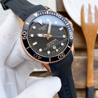 New 45mm Tissot Seastar Black Face Black Rubber Strap Swiss Quality Replica Watch